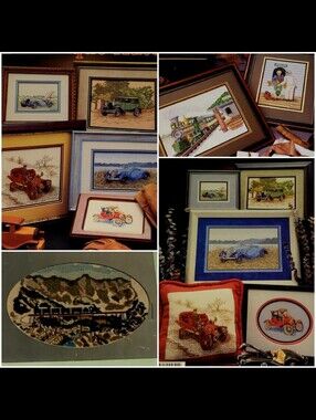 Trains & Antique Automobiles Cross-Stitch Lot Of Three (3)